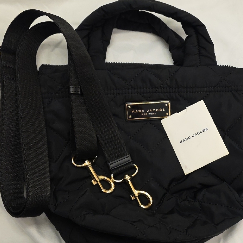 Marc Jacobs Black Quilted Nylon Tote with Gold Hardware